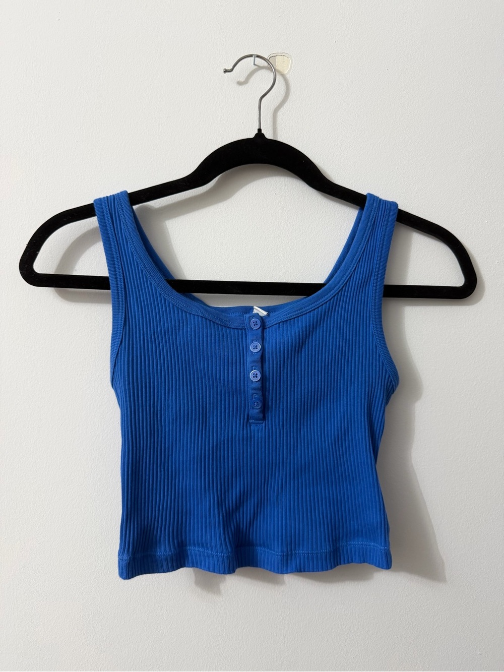 Uniqlo Royal Blue Ribbed Henley Crop Tank - Women